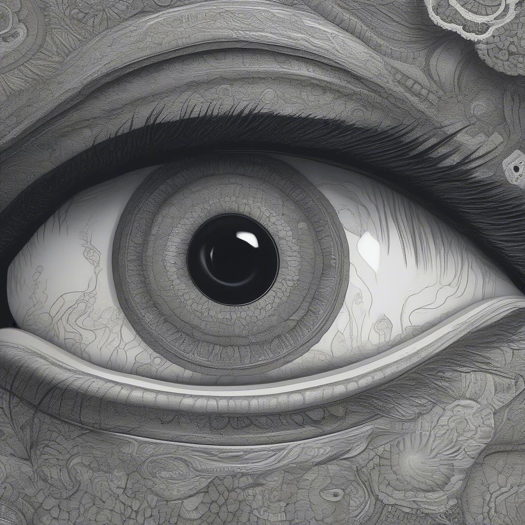 A detailed illustration focusing on the intricacy of an eye, set against a subtle patterned backdrop.