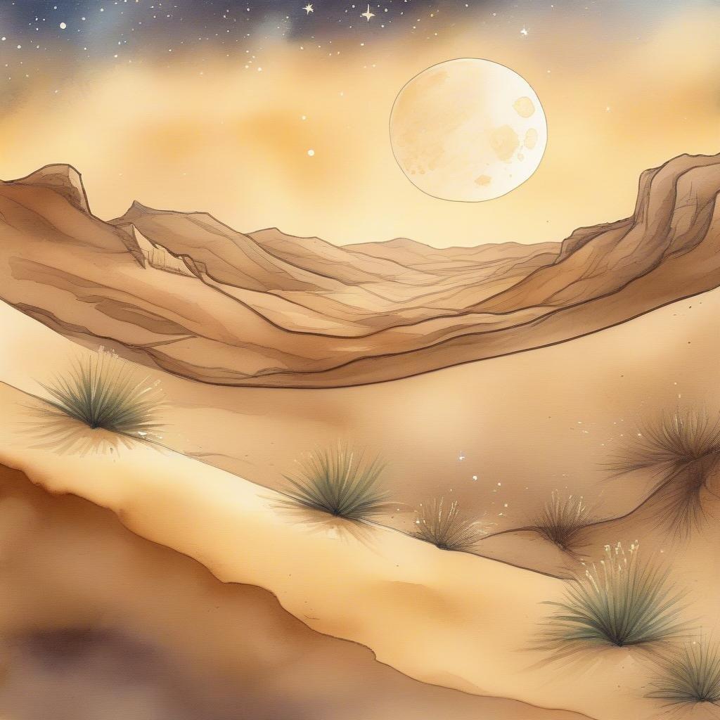 Capture the serene beauty of the desert at night, with a full moon casting its glow over rocky formations and scattered vegetation. Ramadan &#38; Eid celebrate the monthly cycles of the moon, making this image perfect for the holiday season.