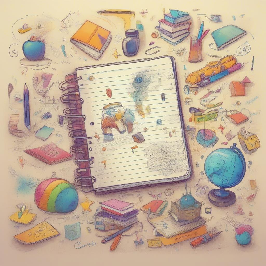 A vibrant collage of school supplies bursting with creativity and education.