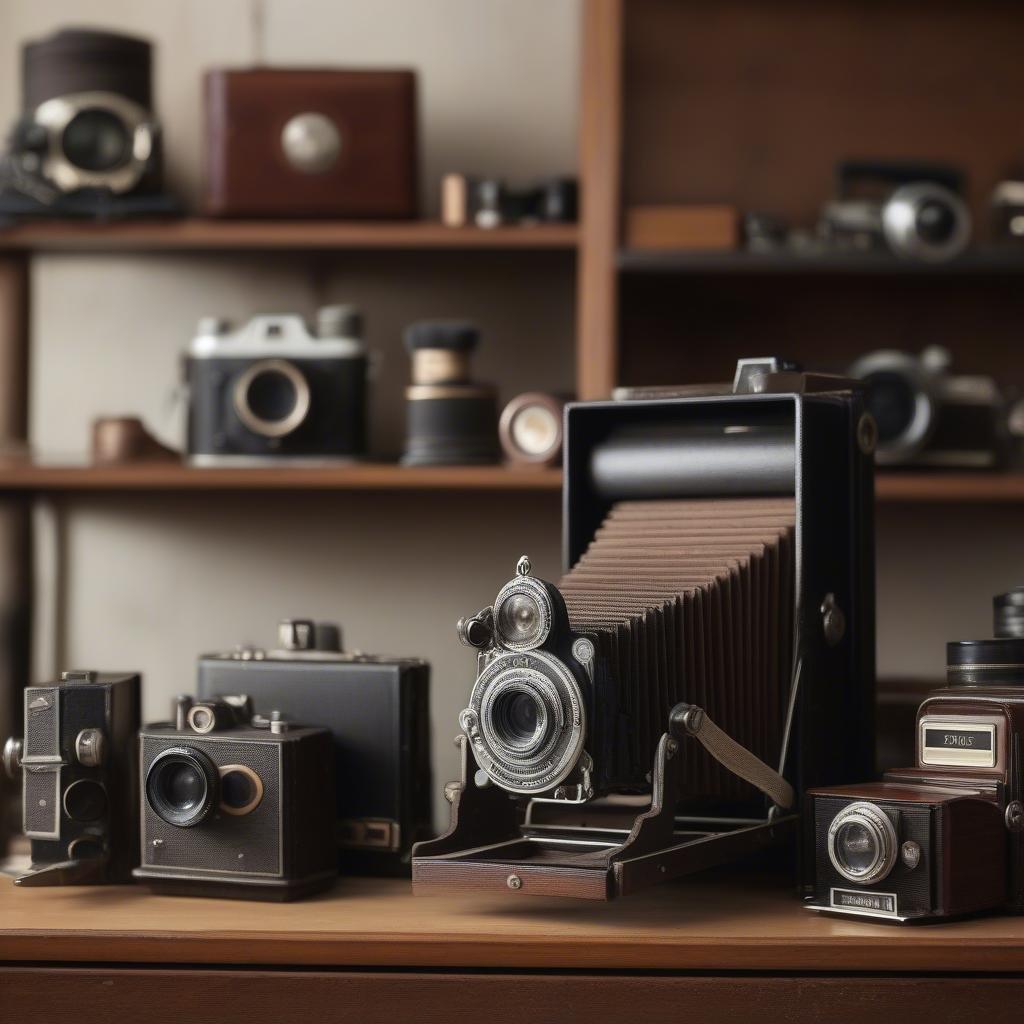 This wallpaper showcases a beautiful collection of vintage cameras, perfect for anyone who loves photography or nostalgia.