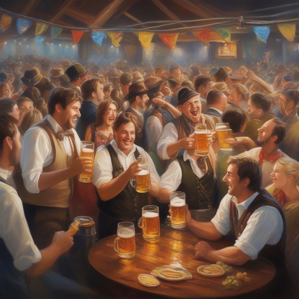 A lively celebration at the world-famous beer festival, filled with merriment, camaraderie and the joy of sharing a frothy pint.