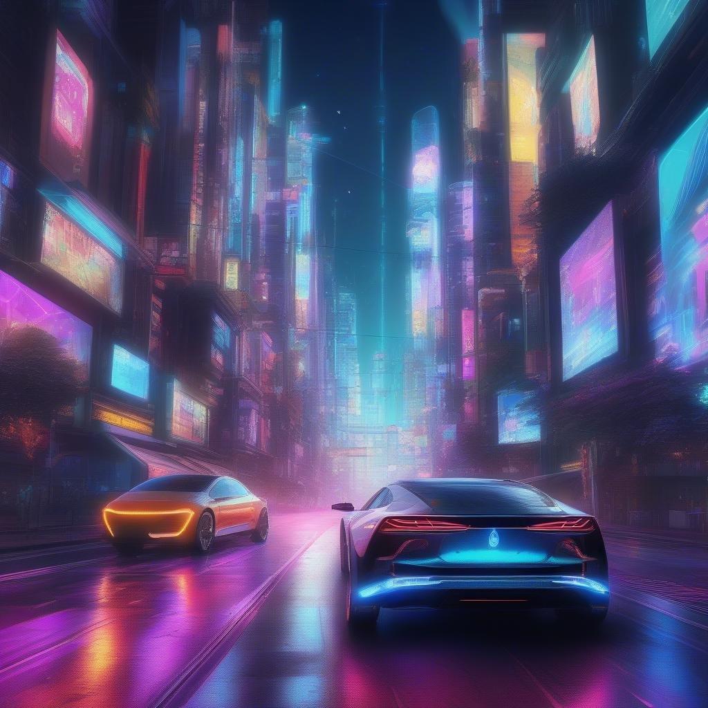 Immerse yourself in a futuristic world of neon lights and cyberpunk vibes. This stunning wallpaper is perfect for anyone who loves the thrill of the digital age.