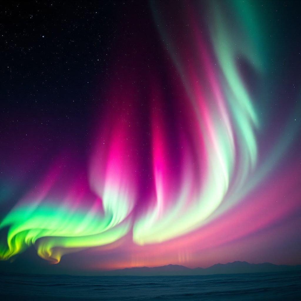 A breathtaking display of the aurora borealis, also known as the northern lights, in the night sky.