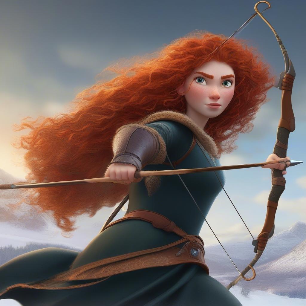 Merida, the fiery and independent princess from Disney's 'Brave,' is ready to take on any challenge with her trusty bow and arrow. This stunning wallpaper captures her fierce spirit and determination.