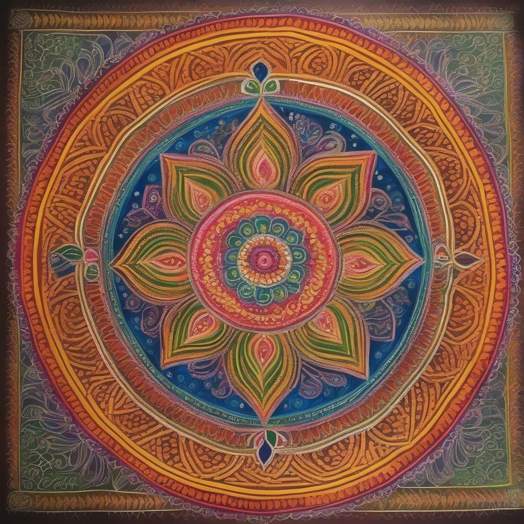 Celebra el espíritu festivo de Diwali con este vibrante mandala, rico en simbolismo y color. El loto, un símbolo universal de pureza y iluminación, florece en el corazón de este intrincado diseño, rodeado de un halo de luz radiante, que significa alegría y esperanza. Adornado con delicados patrones y acentos dorados, es un testimonio de la belleza y la tradición de las celebraciones de Diwali.