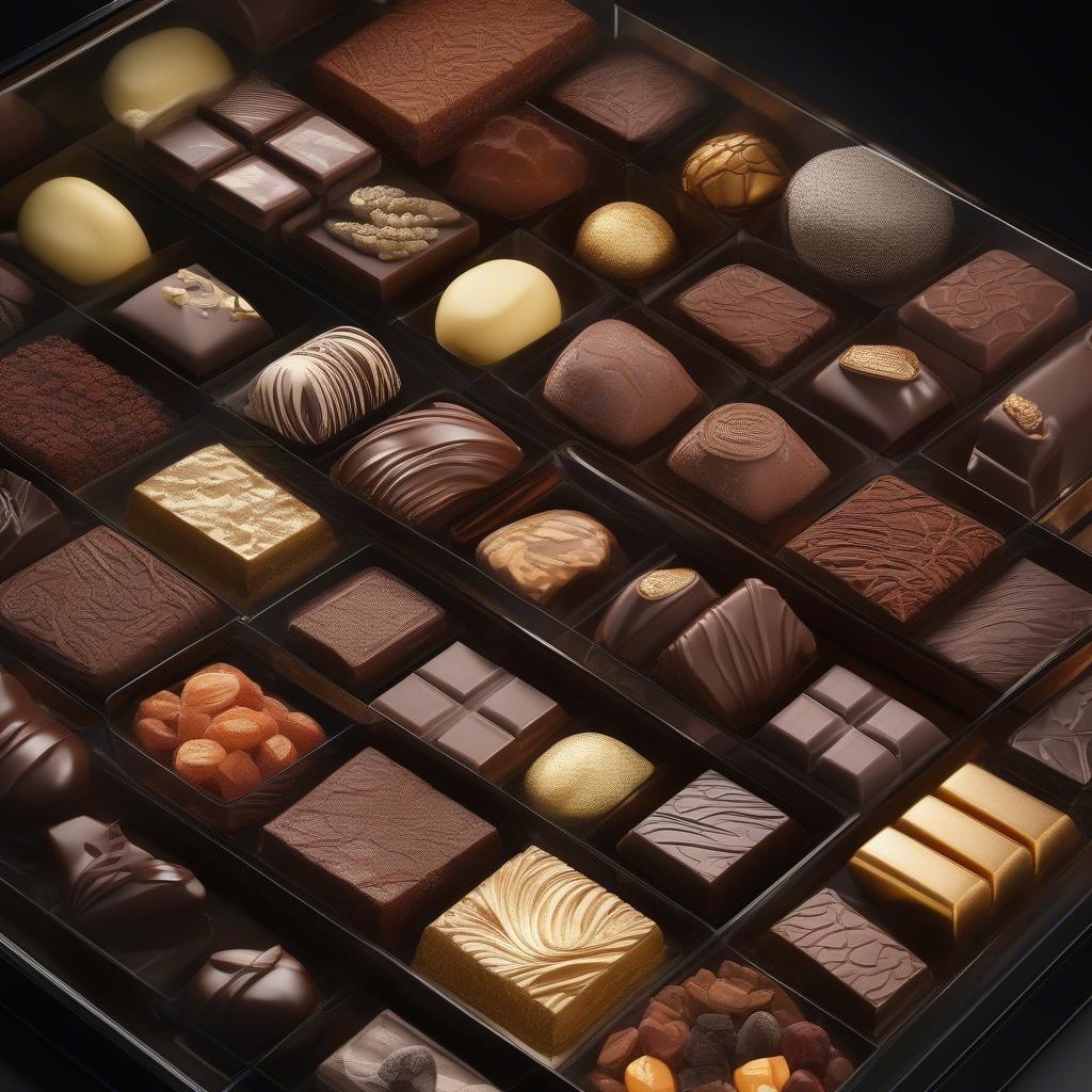 A selection of delectable chocolates, perfect for dessert or a sweet treat. Indulge in the rich flavors and textures that each piece offers.