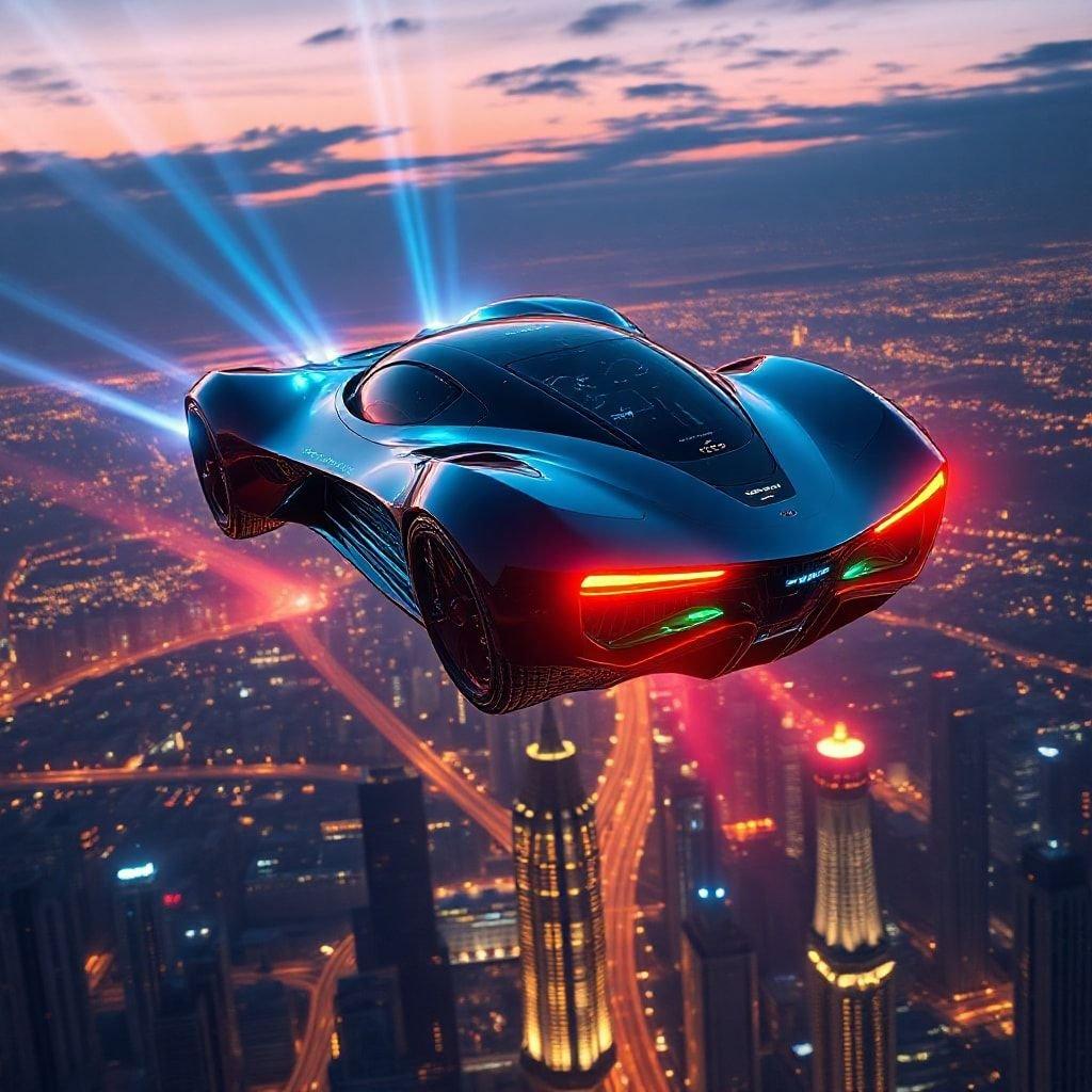 Get ready to speed into the future with this sleek, high-tech racing car soaring through a bustling metropolis at night. The advanced aerodynamics and cutting-edge technology of this vehicle are sure to excite any tech enthusiast.