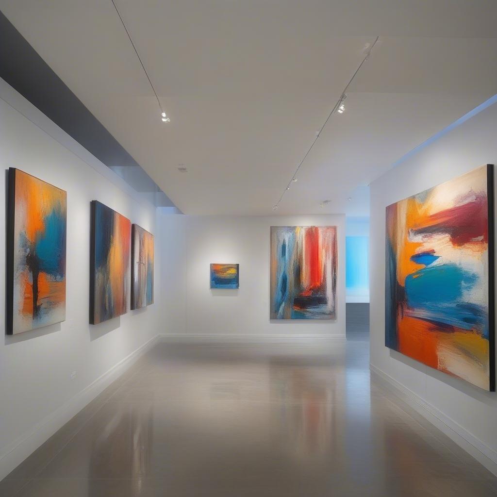 Explore the world of abstract art in this gallery space, where colorful brushstrokes blend into mesmerizing patterns.