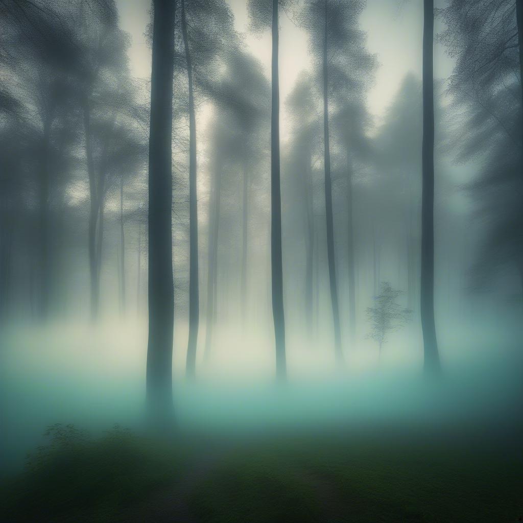 A mysterious, foggy forest scene, where the path ahead disappears into a soft mist. A magical place to explore.