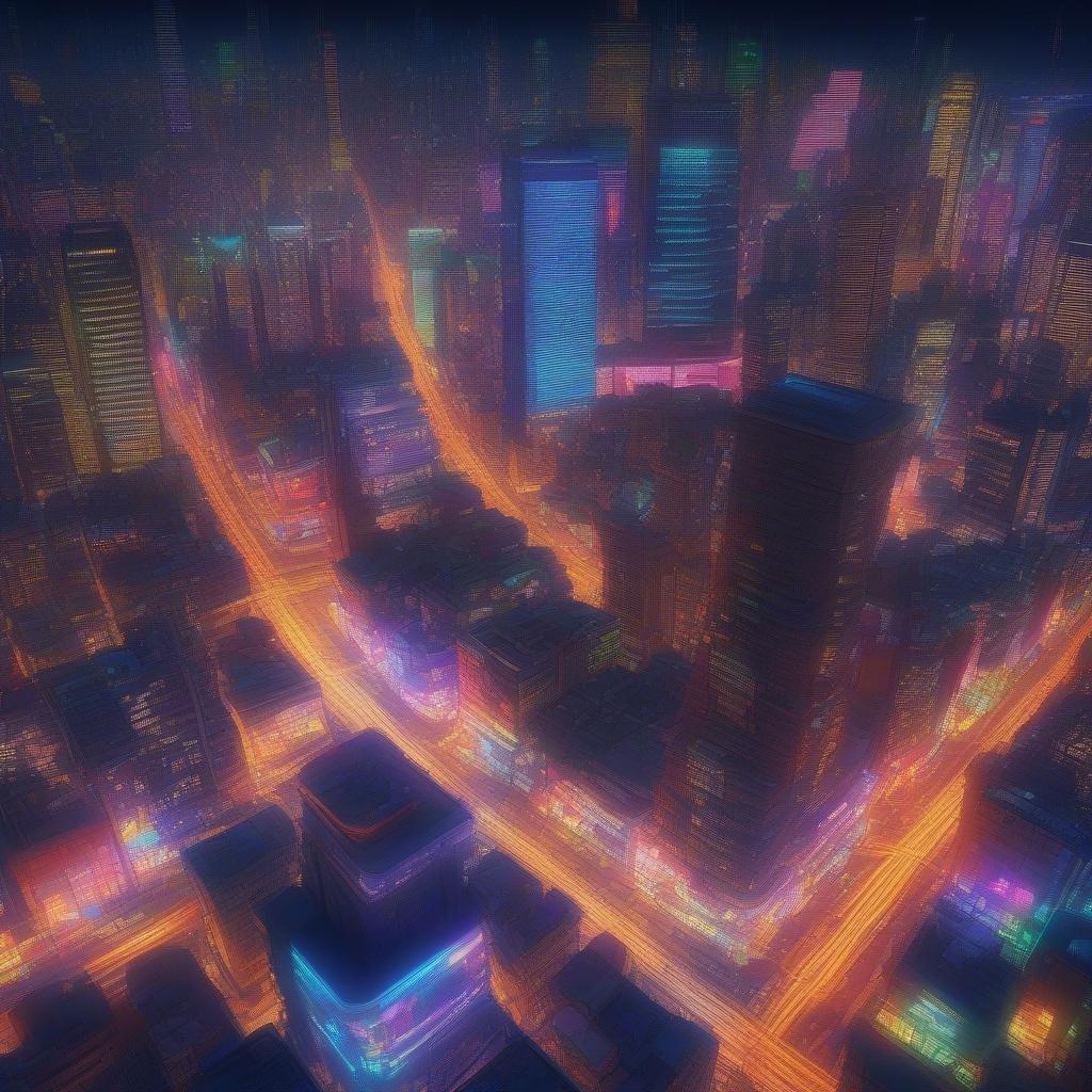 Step into a world of wonder and excitement with this futuristic cityscape, where neon lights and towering skyscrapers come together to create a truly unique and captivating environment.