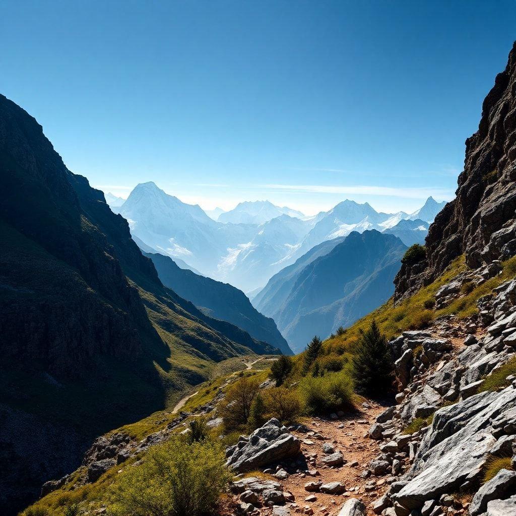 Une vue à couper le souffle d'une vallée de montagne, parfaite pour un fond d'écran de bureau ou mobile.