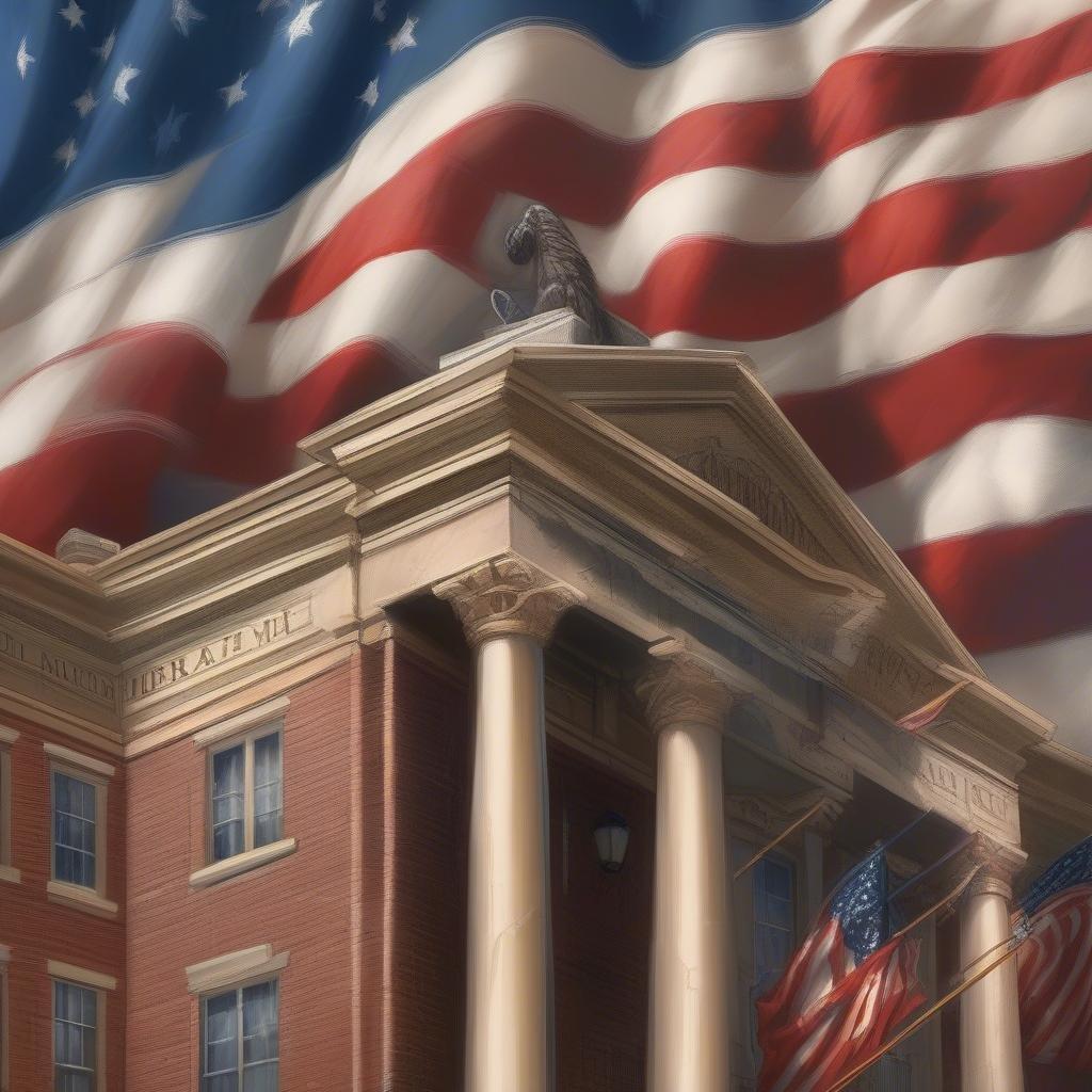 A grand American capitol building with an expansive view of the flag, celebrating national pride.