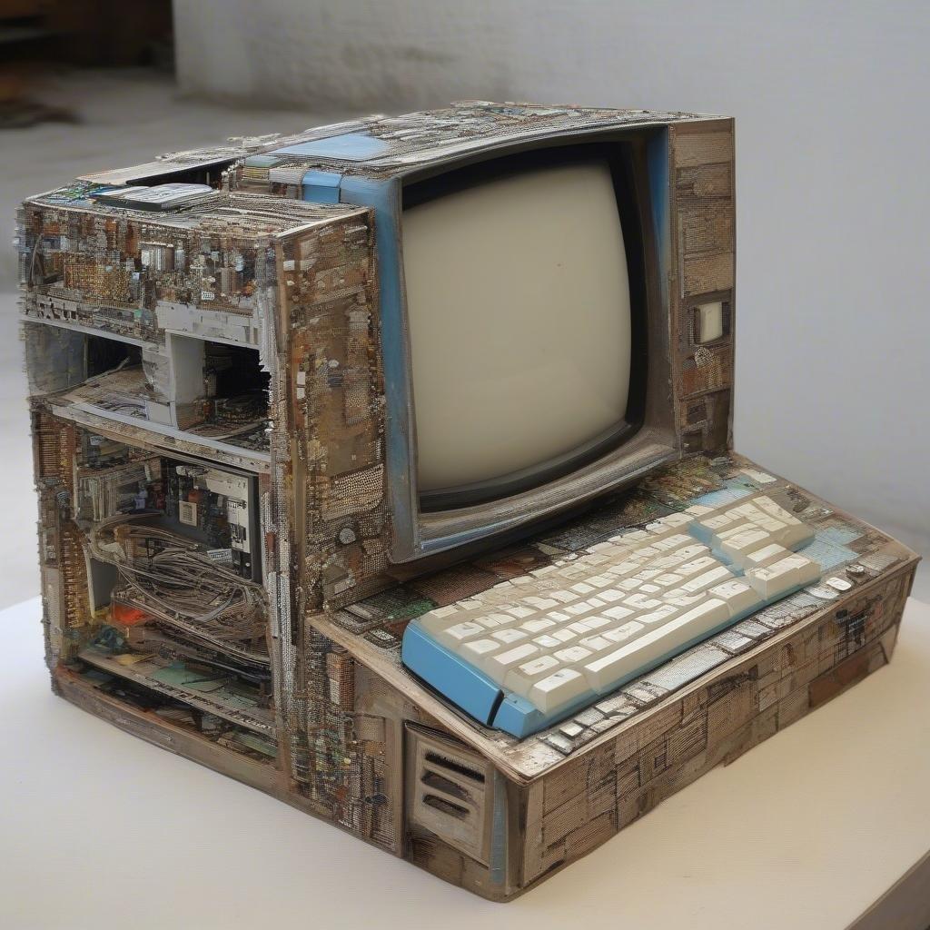 This is an artistic representation of a computer from the past, crafted with great attention to detail. The casual style and vibrant colors make it a unique piece for tech enthusiasts.