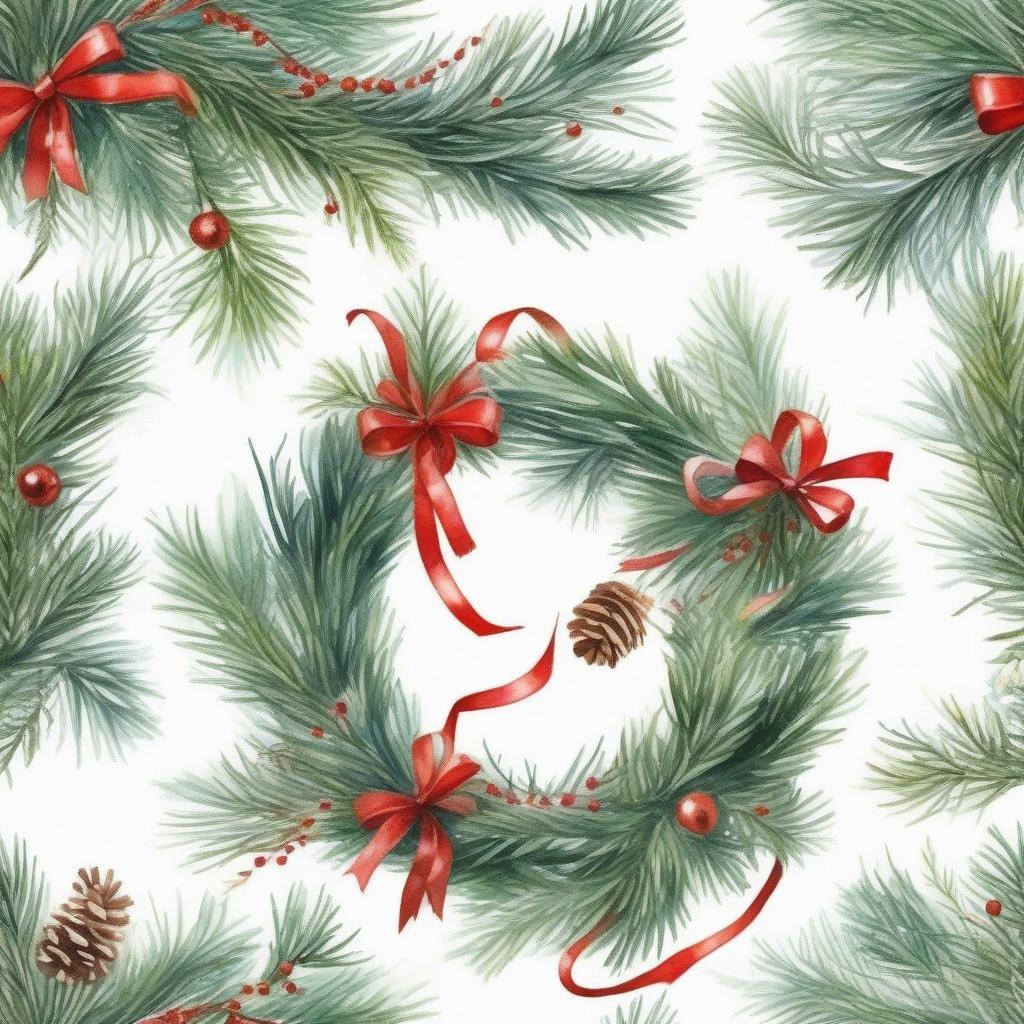 This festive wallpaper brings the warmth of holiday cheer to your screens with a beautiful pattern of pine cones, berries, and shiny red bows against a soft white background. Perfect for spreading season's greetings!