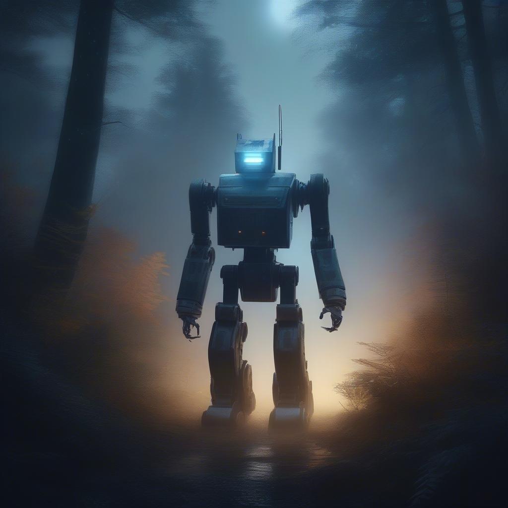 Explore the world of futuristic design with this captivating robot wallpaper, perfect for desktop and mobile use. The image features a robot character set against a backdrop of a forest, creating a unique blend of technology and nature. This wallpaper is ideal for those who appreciate the intersection of artificial intelligence and the natural world.