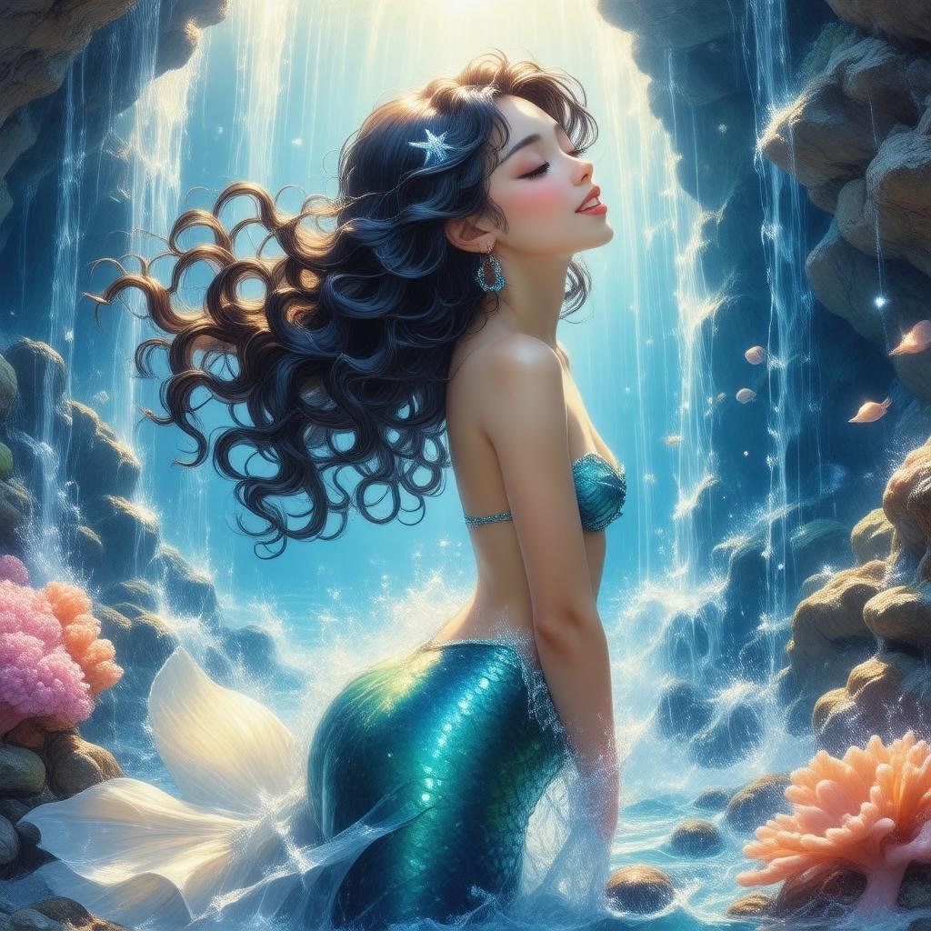 Immerse yourself in the enchanting world of anime with this captivating mermaid illustration. Her ethereal voice sings to the stars, set against the vibrant backdrop of a coral reef. The detailed design and celestial ambiance evoke a sense of tranquility, inviting you to explore the depths of her world.