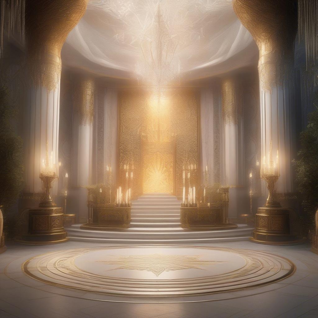 A grand throne room filled with golden accents, perfect for any fantasy scene or movie buff.