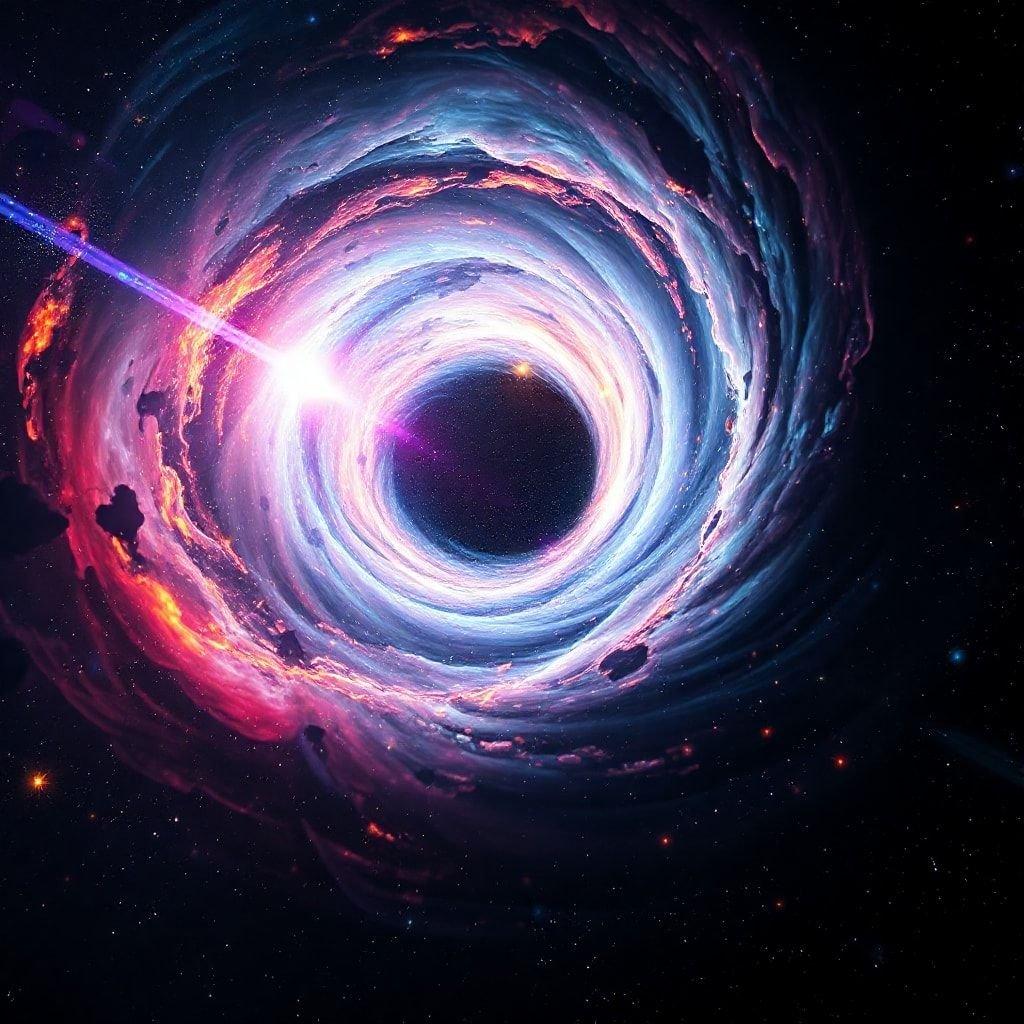 This stunning wallpaper image features a black hole in space, a mesmerizing and awe-inspiring sight that will transport you to another world.