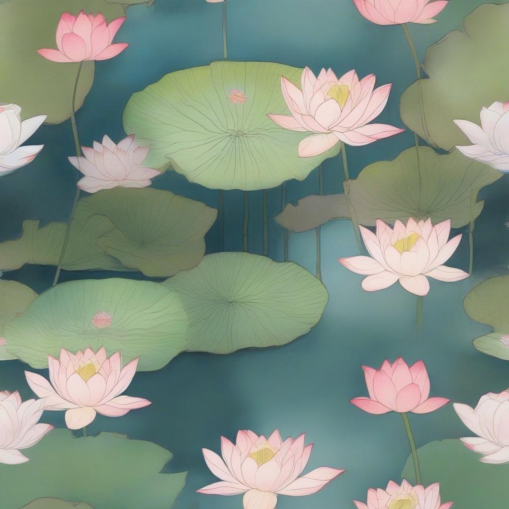 A serene pond scene with floating lotus flowers, reflecting the tranquility of nature.