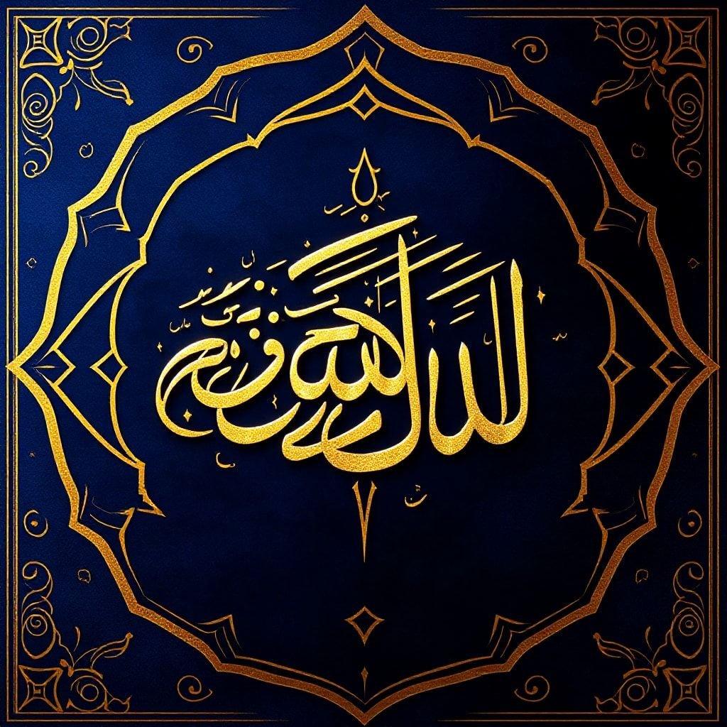 A beautiful Islamic artwork with the Golden Words of the Almighty, 'Allah' in Arabic calligraphy against a backdrop that celebrates the holy month of Ramadan.