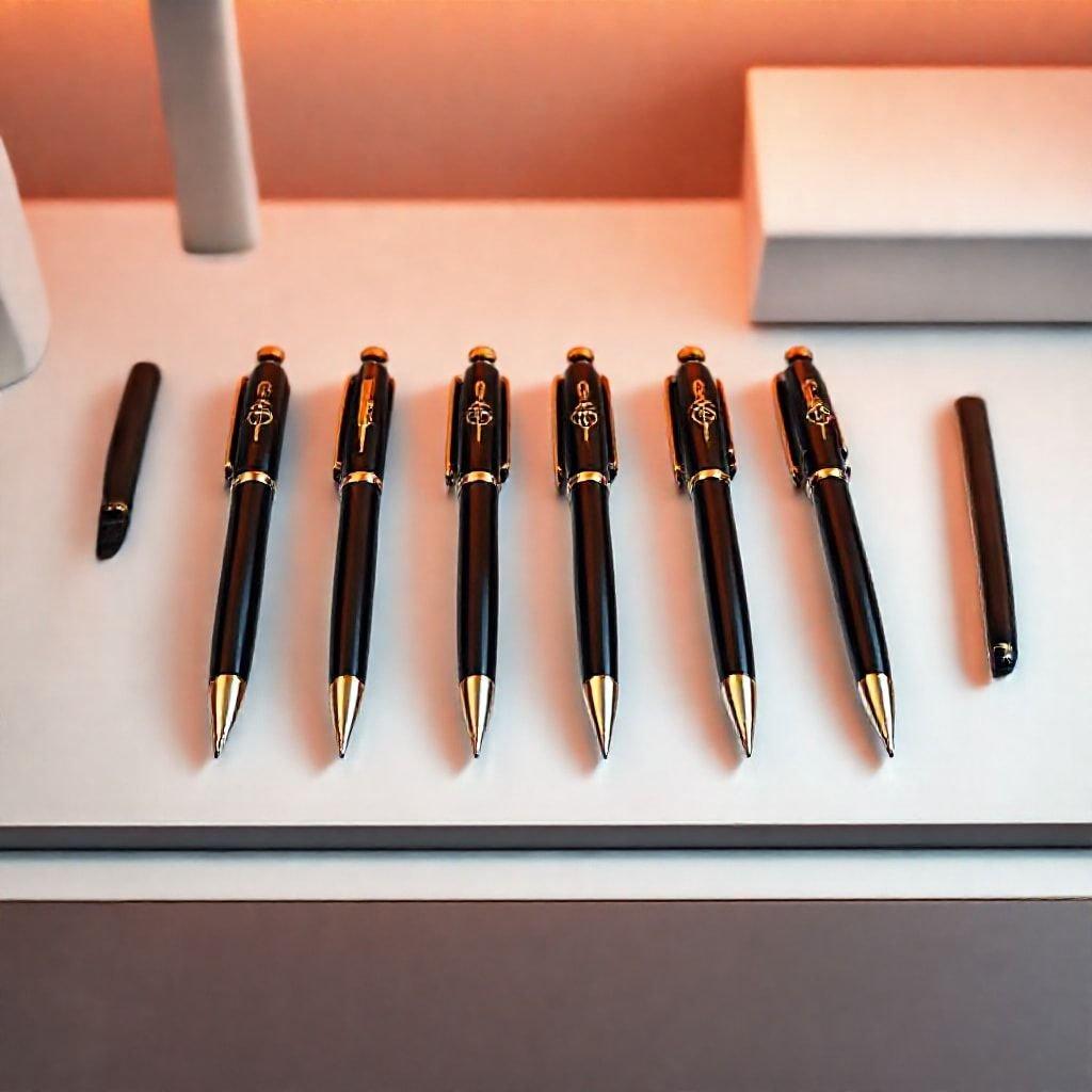 These sleek pen sets are a symbol of sophistication, perfect companions to any workspace that demands an air of refinement. Whether for personal use or professional gifting, these writing instruments are sure to make a statement. Comes in a set of six.