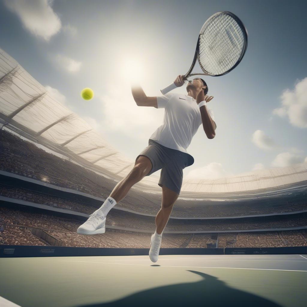 This stunning wallpaper captures the intensity and athleticism of a tennis player in action. The image showcases the player's dynamic movement and focus, making it an inspiring and motivational visual for anyone who loves sports.