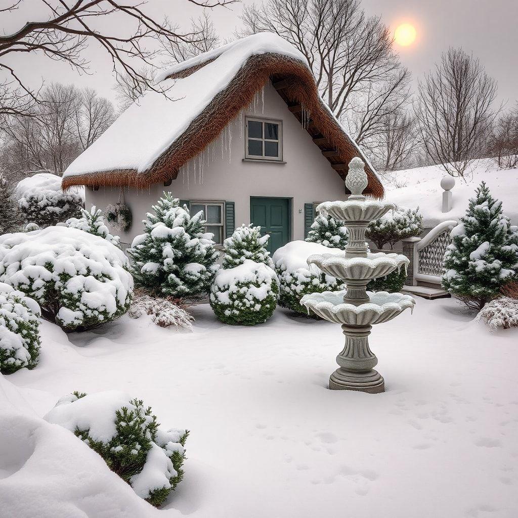 This beautiful winter scene is perfect for the festive season. The snow-covered trees and houses create a magical atmosphere, while the warm glow of the lights adds a cozy touch.