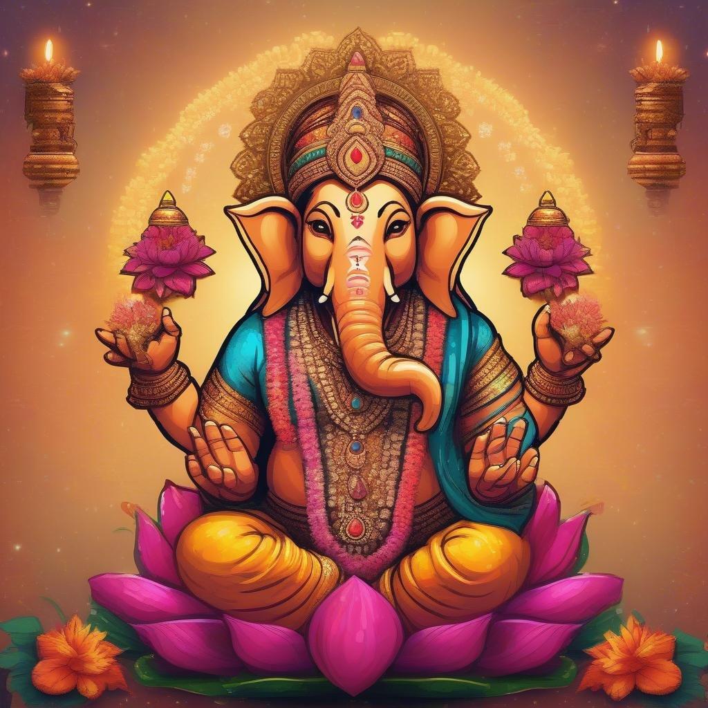 Celebrate the festive season with this beautiful depiction of Lord Ganesha, the remover of obstacles and patron of wisdom. A vibrant wallpaper for desktop and mobile, perfect to bring the spirit of joy and light into your home during Diwali.