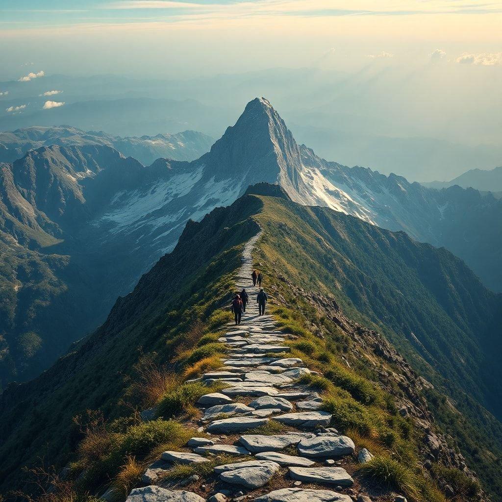 Denna hisnande bild fångar den majestätiska skönheten av en bergstopp, med sin rugged terrain och snötäckta topp. Bilden är en fantastisk representation av den naturliga världen, med bergets storhet och majestät i full visning. Bilden är perfekt för alla som älskar utomhus och vill föra in en touch av natur i sitt hem eller kontor.