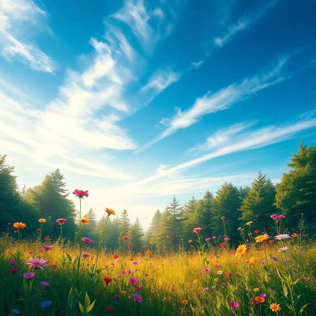 A breathtaking view of a field of wildflowers under a clear blue sky, perfect for desktop and mobile wallpapers.