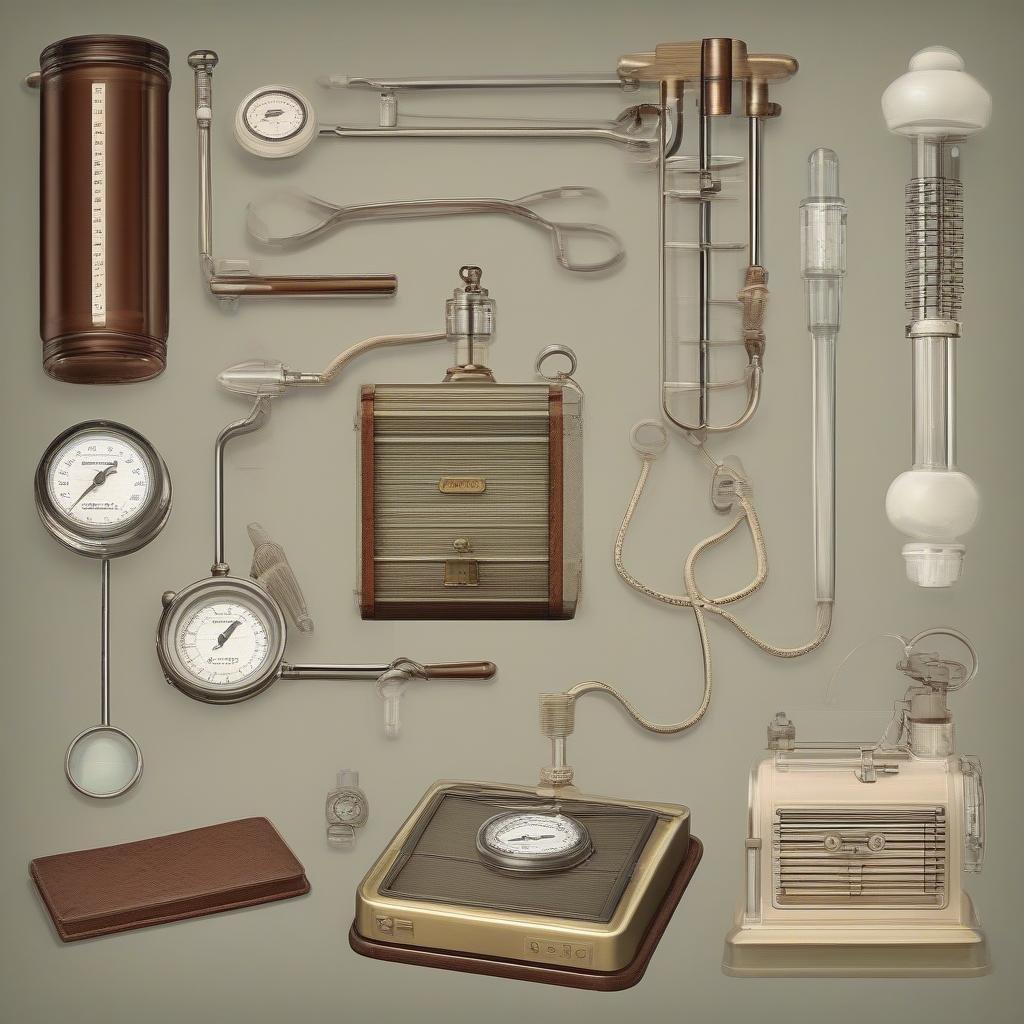 This vintage-inspired wallpaper showcases an array of scientific instruments, evoking a sense of nostalgic charm. The collection includes various gauges and compasses, each with its own unique design and function. Each item has been carefully placed to create a captivating pattern that is both visually appealing and representative of the era in which these devices were used.