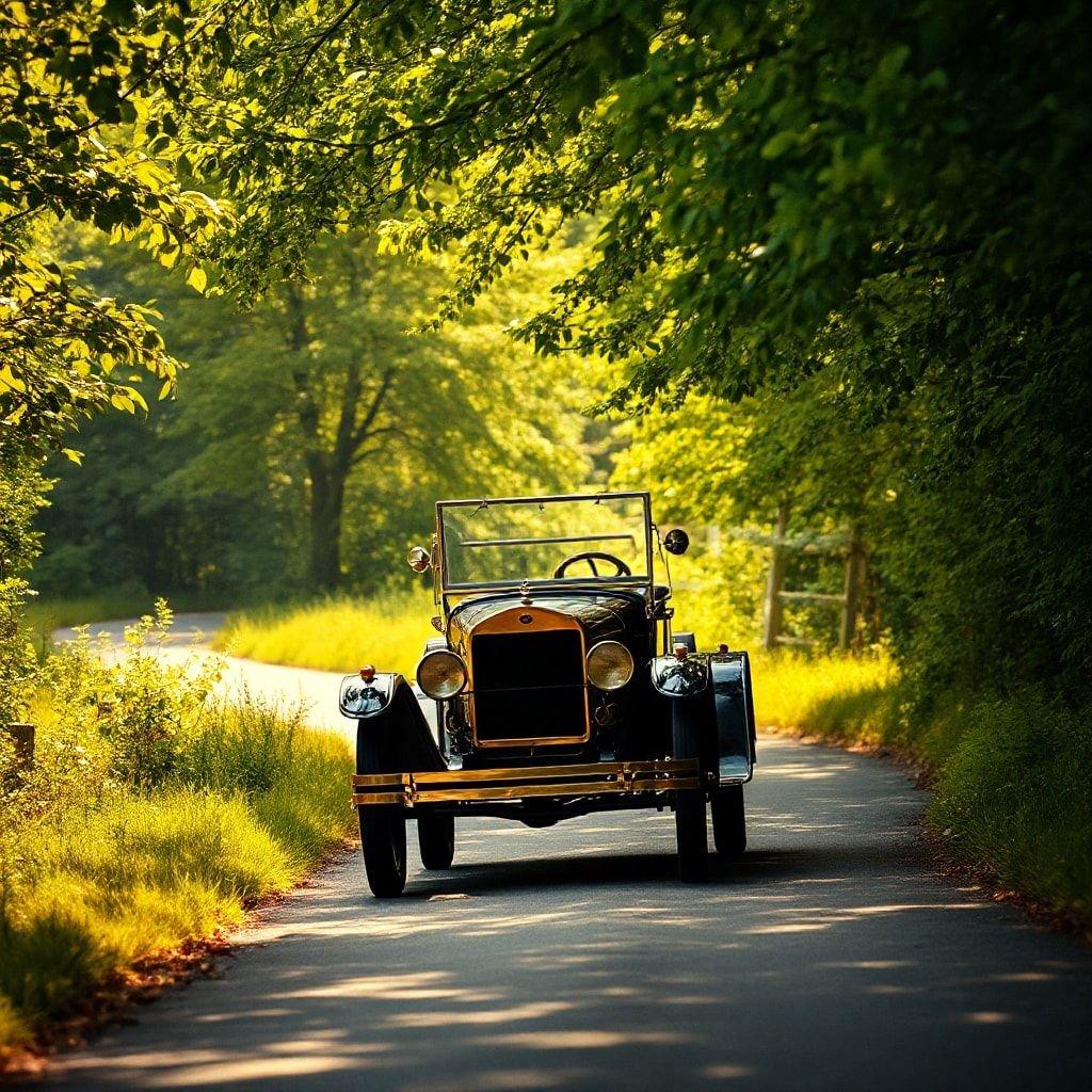 Embrace the journey on a scenic drive with a classic vintage car.