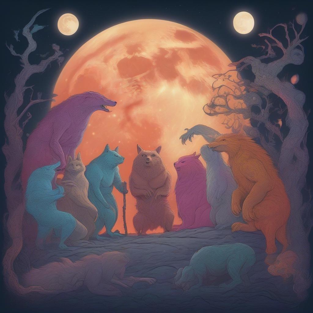 This enchanting wallpaper features a gathering of fantasy creatures under the radiant glow of the moon. The creatures, with their unique features and colors, add a touch of magic to the scene, making it perfect for those who appreciate the mystical and the unknown.