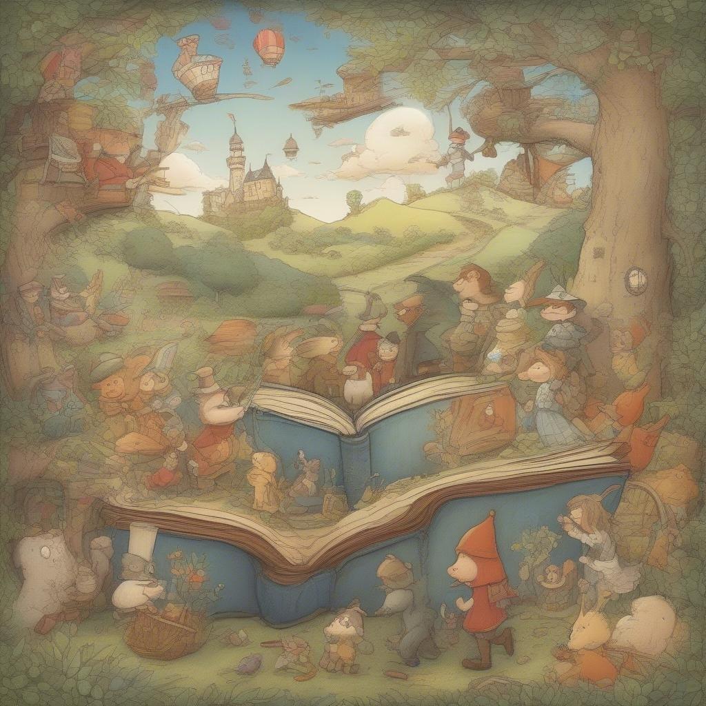 A whimsical scene from a magical world filled with fantastical creatures, enchanting landscapes, and timeless adventures.