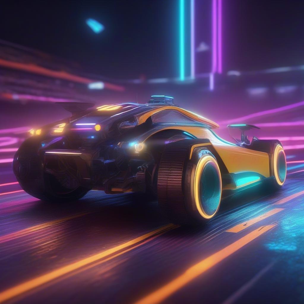 Buckle up as we dive into the high-speed world of racing with this sleek, neon-lit speed demon. Catch the glow of its futuristic design and feel the rush of adrenaline as it zips around digital tracks at breakneck speeds.