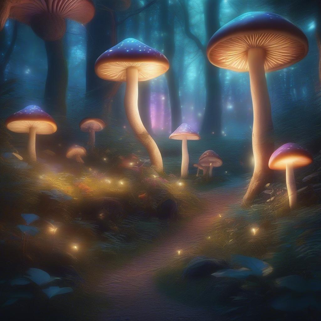 Step into a whimsical world with this captivating wallpaper featuring a vibrant forest of mushrooms. The colorful and detailed design is perfect for adding a touch of fantasy to your desktop or mobile device.