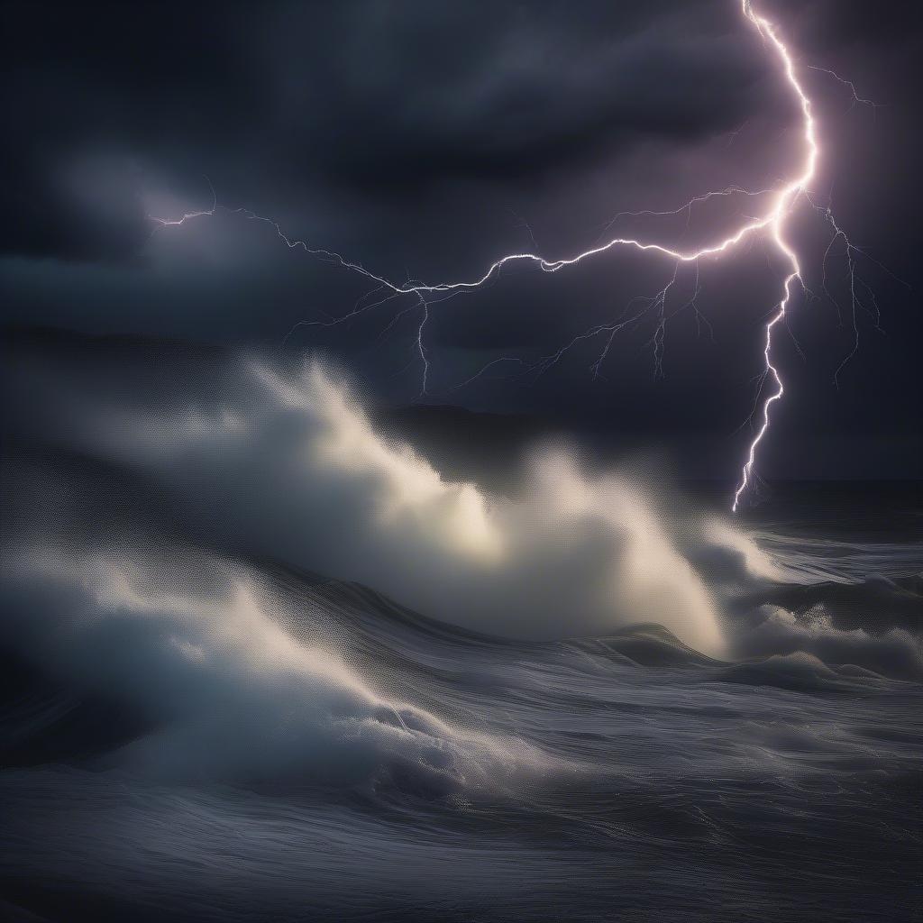 This stunning wallpaper captures the raw power and beauty of a stormy ocean, perfect for desktop and mobile use.