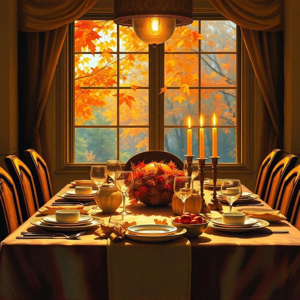 This wallpaper is perfect for the Thanksgiving season, with a beautiful table set for a festive dinner.