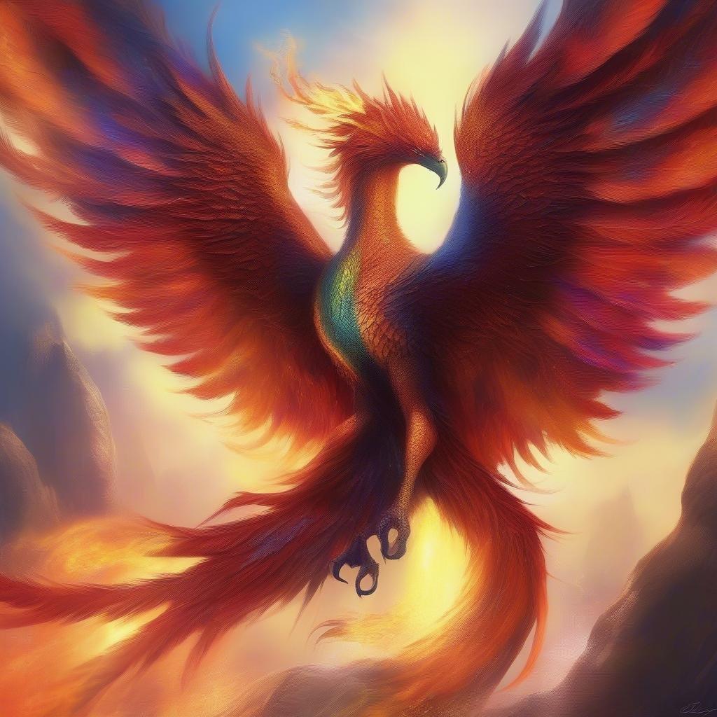 Experience the mythical allure of this griffin soaring over a fiery landscape. This digital art wallpaper is perfect for desktop and mobile screens.