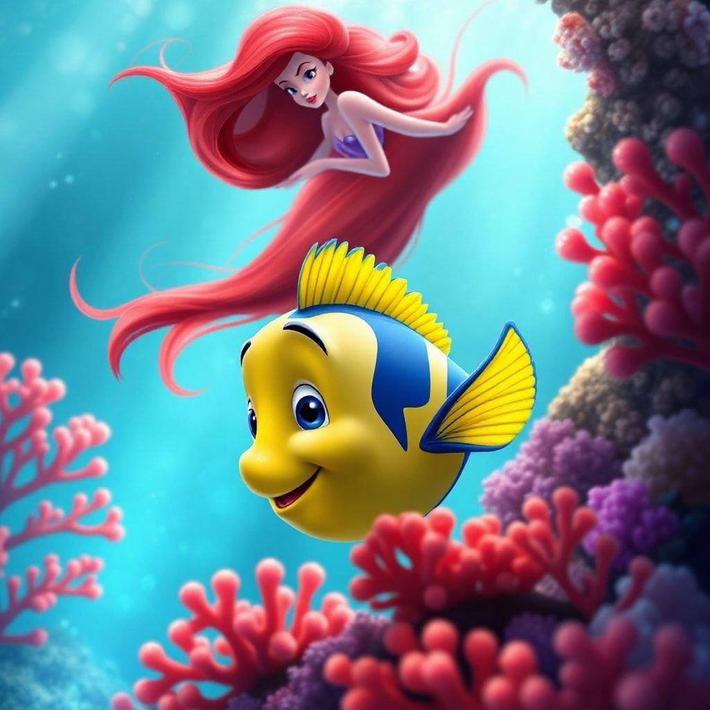 Enjoy an animated adventure with Disney's beloved princess Ariel and her loyal friend, Sebastian. Dive into the underwater world of magic and friendship.