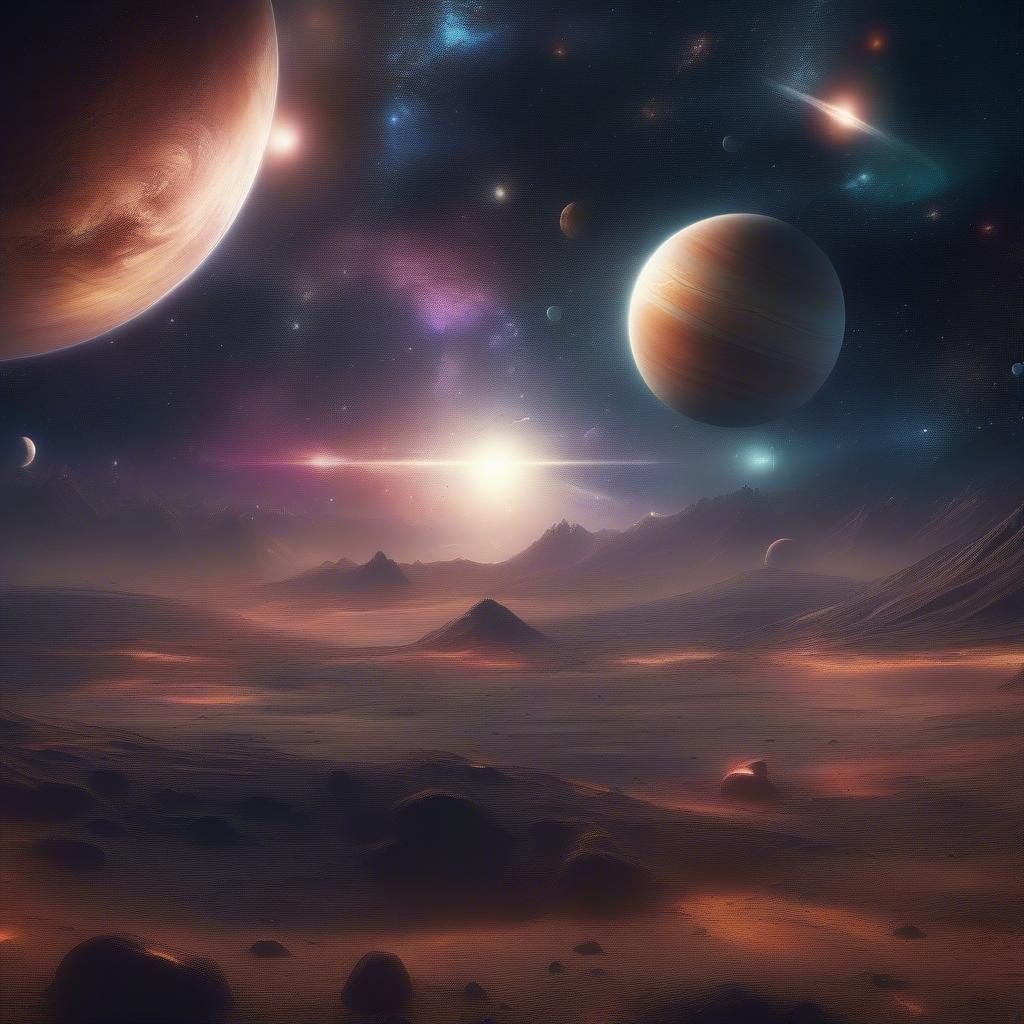 This 3D art wallpaper is a breathtaking view of the universe, featuring planets, stars, and galaxies. It's perfect for anyone who loves space and astronomy.