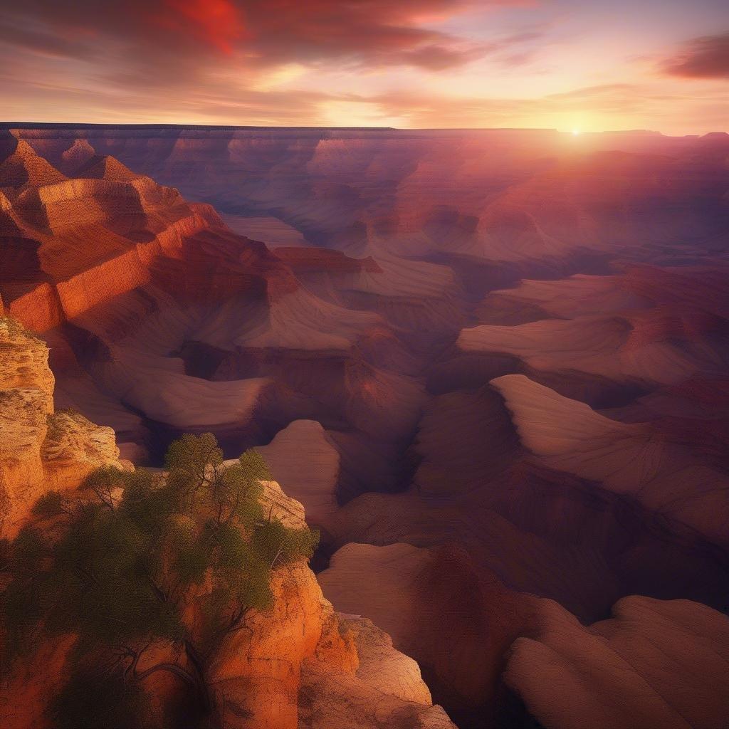 Experience the breathtaking beauty of the American Southwest at sunset. This panoramic view captures the grandeur of Grand Canyon National Park, showcasing its iconic layers and the warm hues that paint the sky.