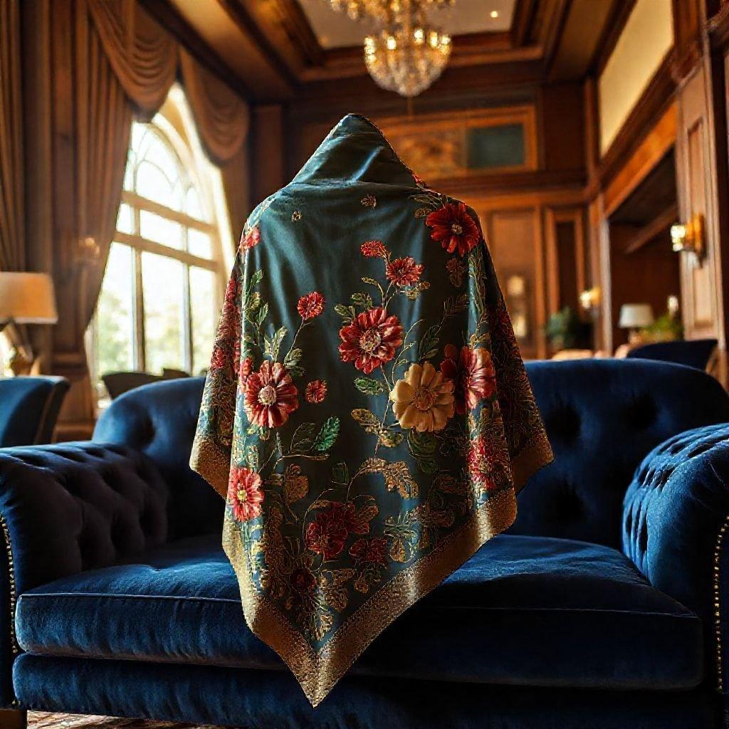 Showcasing the beauty and sophistication of vintage scarfs, a symbol of luxury and comfort.