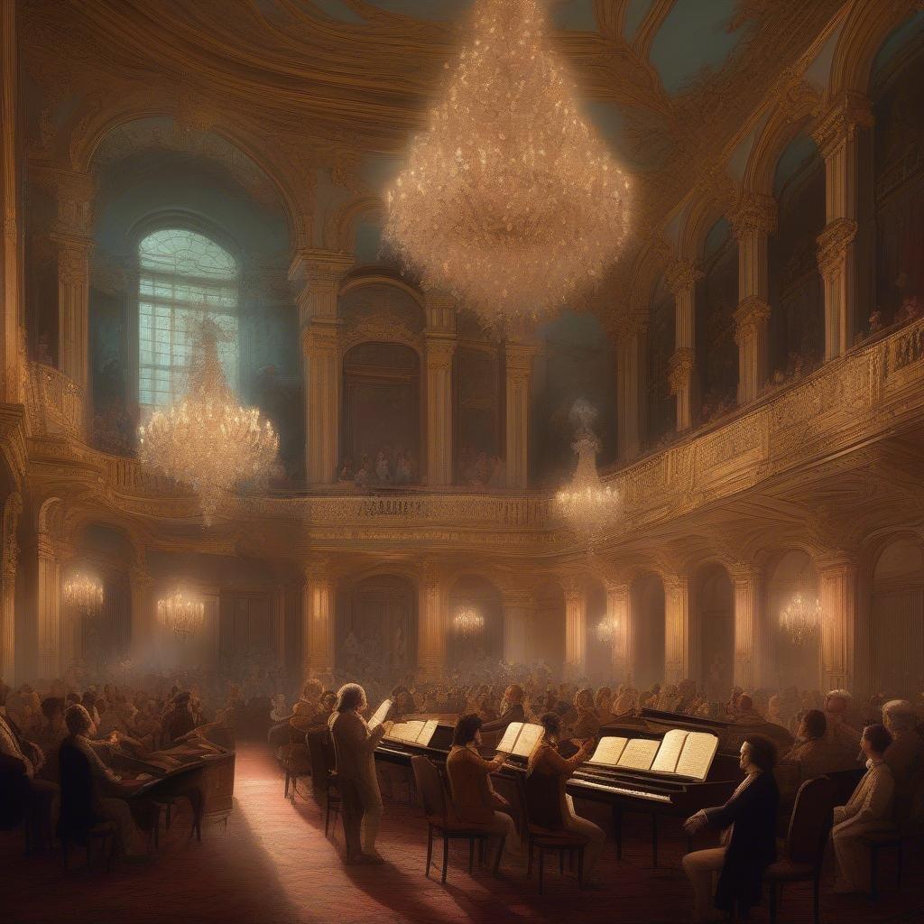 This image captures the essence of a classical music performance, with the orchestra's conductor leading the ensemble in a grand hall. The image conveys the elegance and sophistication of classical music, with the conductor's movements and the musicians' expressions adding to the overall atmosphere of refinement and culture. This image is perfect for those who appreciate the beauty and complexity of classical music.