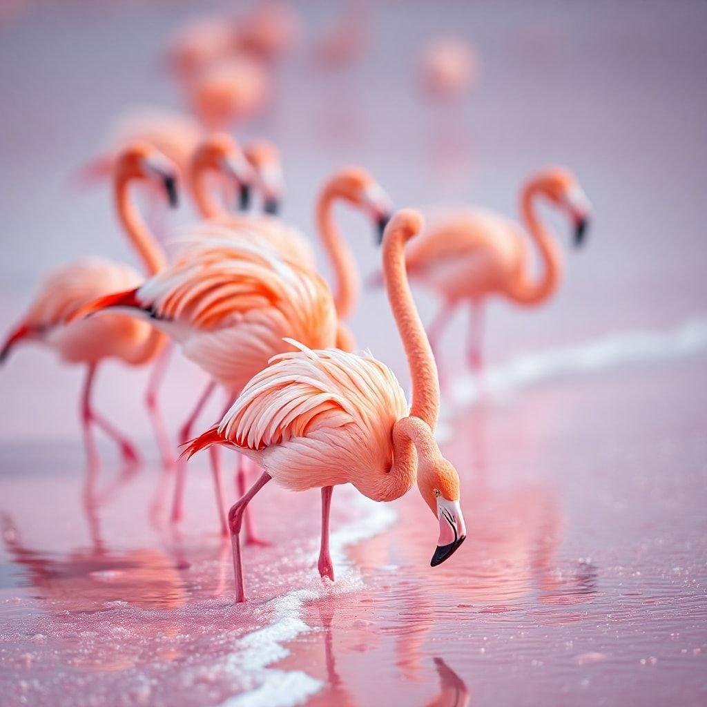 Este papel de parede apresenta uma imagem deslumbrante de flamingos em seu habitat natural, com suas distintas penas rosas e longos pescoços. A imagem destaca a beleza e a majestade dessas aves, tornando-se uma ótima adição a qualquer desktop ou dispositivo móvel.