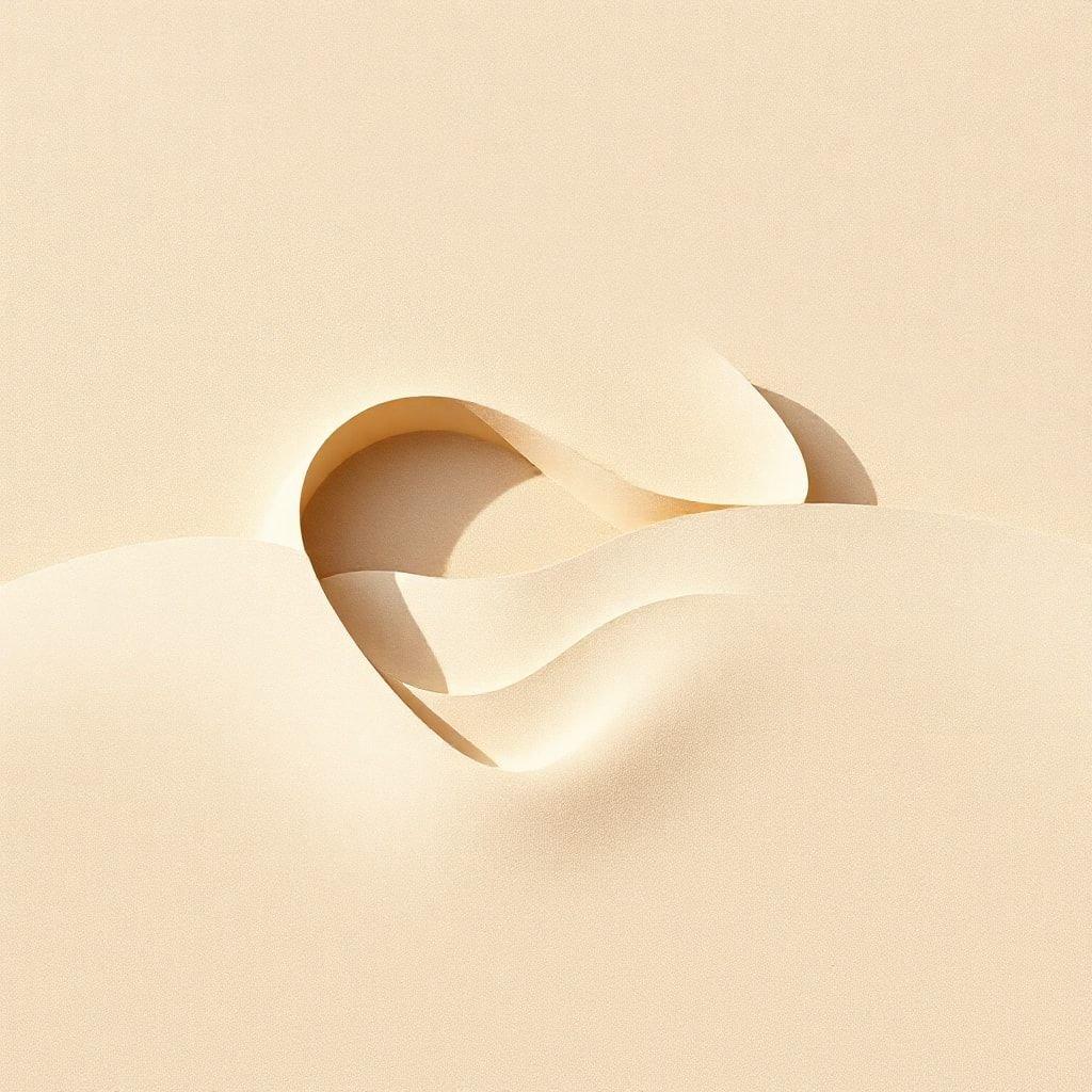 A minimalist scene of sand sculpture art, featuring flowing curves in contrast to the otherwise smooth background. Perfect for a modern desktop wallpaper.