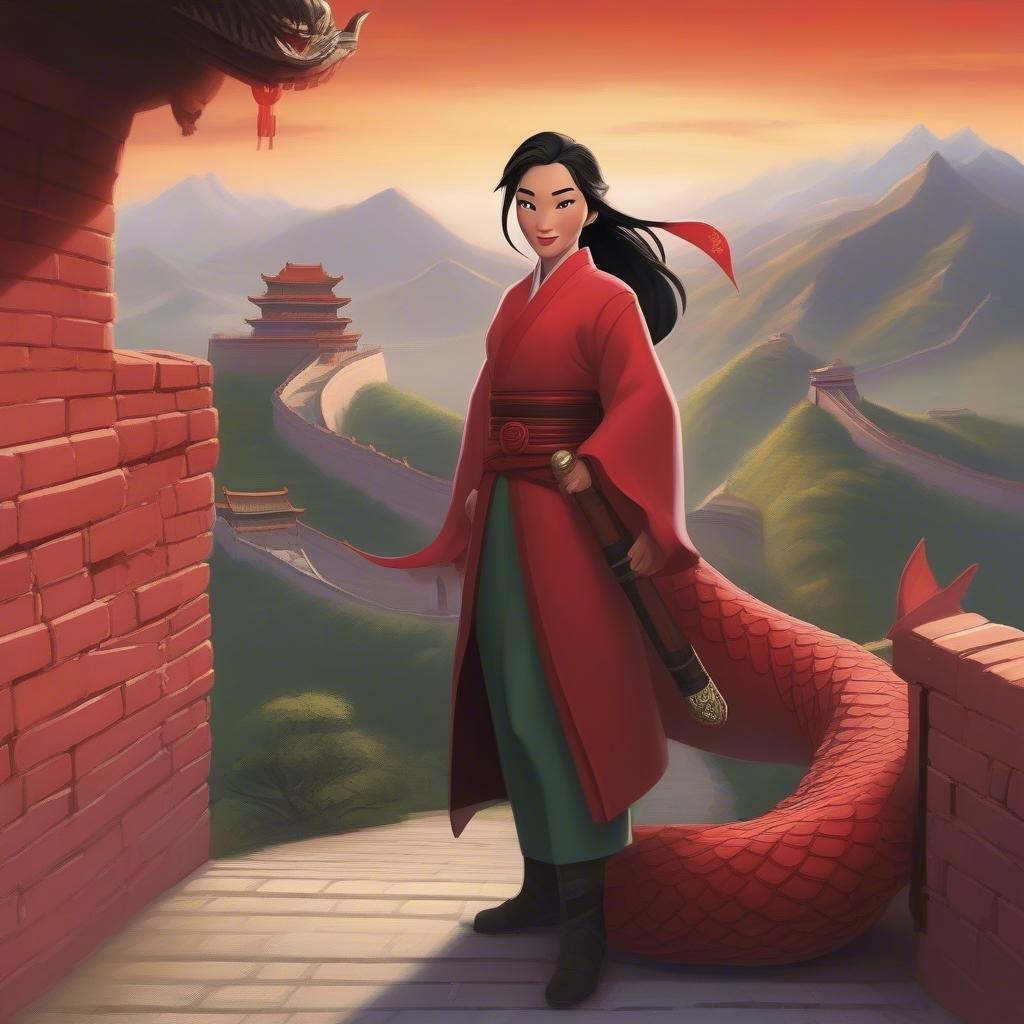 This stunning wallpaper features Mulan standing on the Great Wall of China, looking fierce and ready for action. The image is perfect for fans of the Disney movie and anyone who loves adventure and bravery.