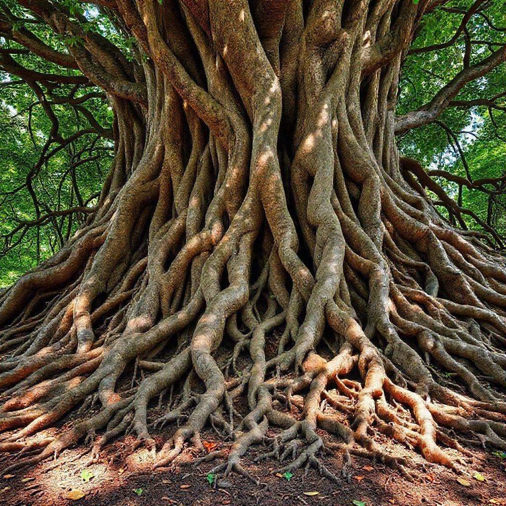 Bring the natural beauty of an ancient tree trunk into your digital space with this stunning wallpaper. The intricate and gnarly roots spread across the screen, offering a striking contrast to the smooth bark on top.