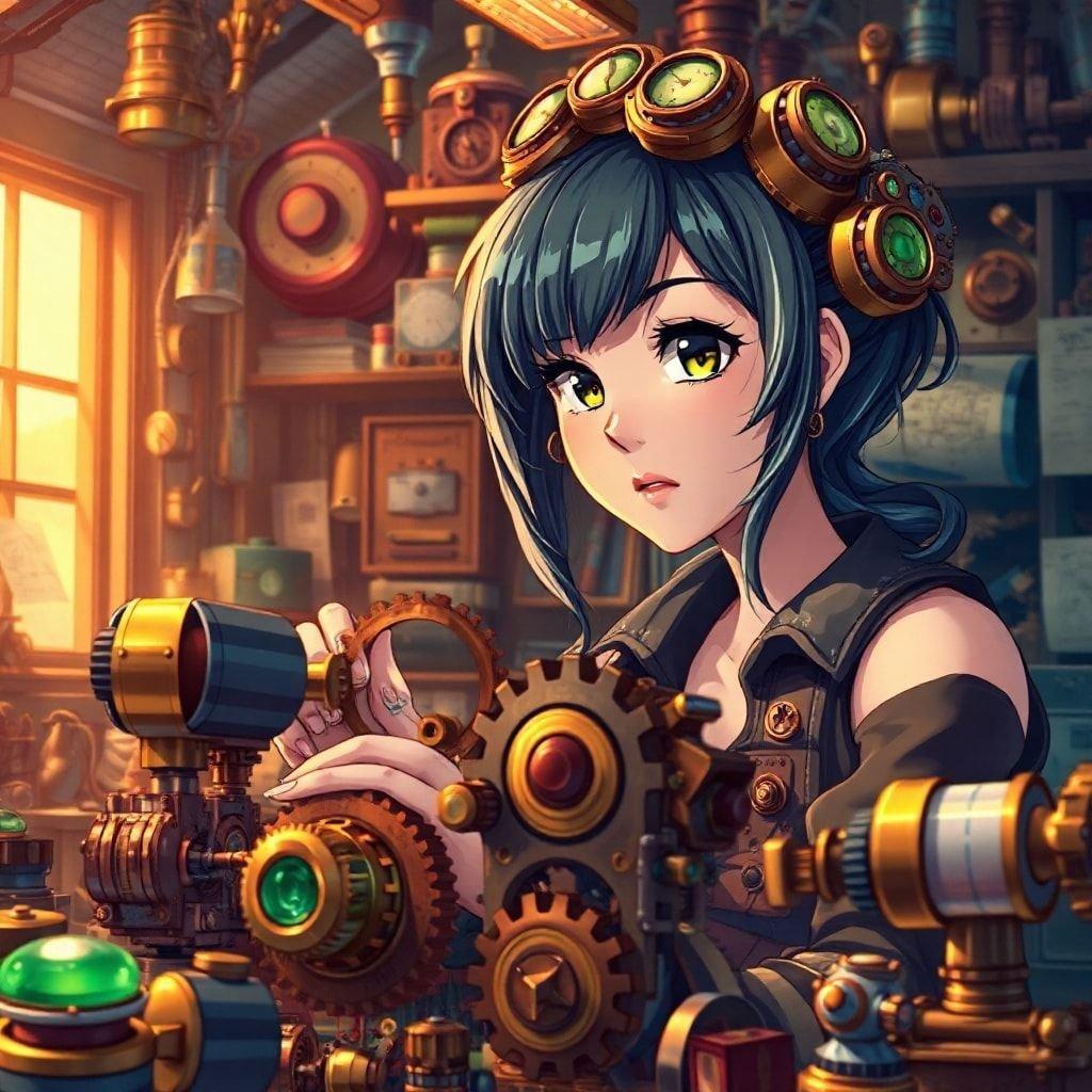 Immerse yourself in the world of steampunk with this captivating anime-inspired wallpaper.