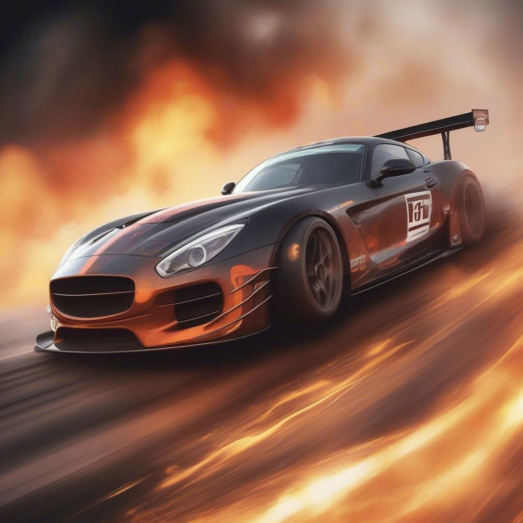 This stunning wallpaper features a sleek, high-performance race car in motion, capturing the essence of speed and power.